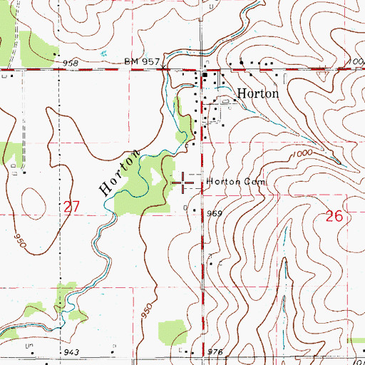 Topographic Map of Horton Cemetery, IA