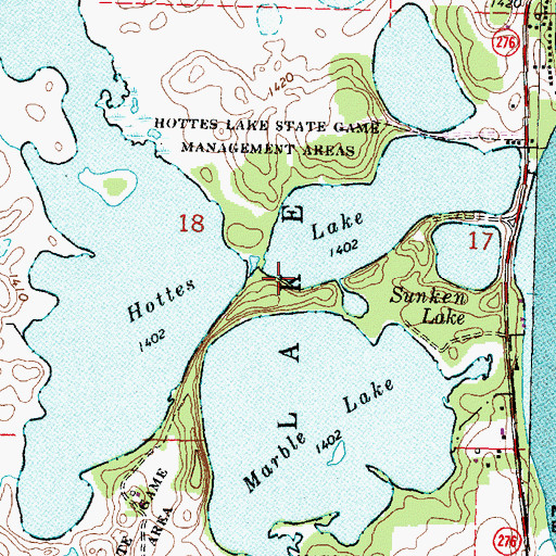 Topographic Map of Hottes Lake Wildlife Management Area, IA