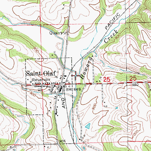 Topographic Map of Howard Creek, IA