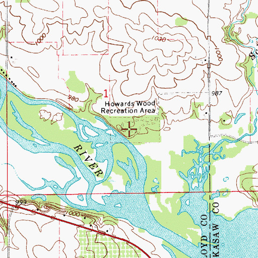 Topographic Map of Howards Wood Recreation Area, IA