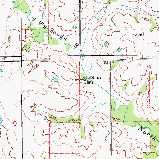 Topographic Map of Hubbard Cemetery, IA