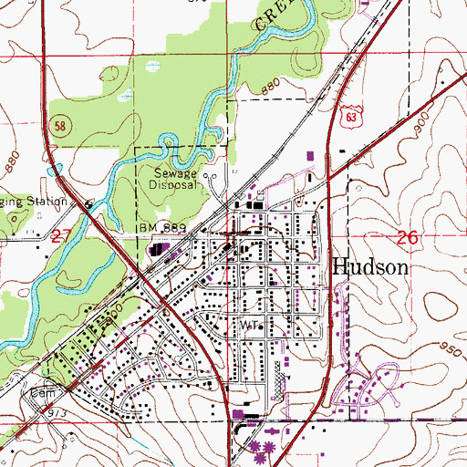 Topographic Map of Hudson, IA