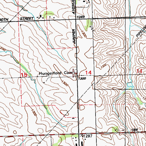 Topographic Map of Hungerford Cemetery, IA