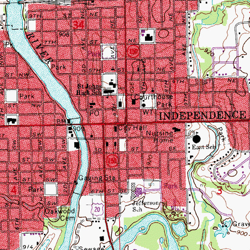 Topographic Map of Independence, IA