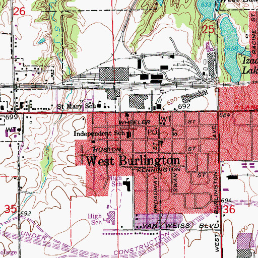 Topographic Map of West Burlington Middle School, IA