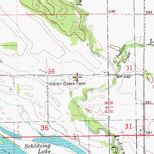 Topographic Map of Indian Creek Cemetery, IA