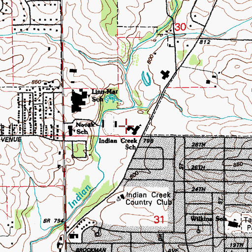 Topographic Map of Indian Creek Elementary School, IA