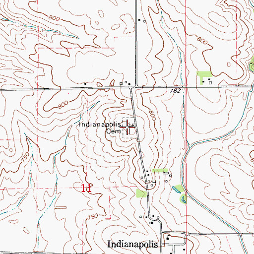 Topographic Map of Indianapolis Cemetery, IA
