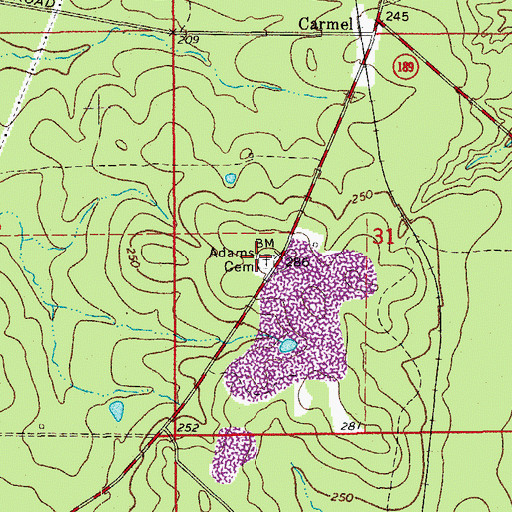 Topographic Map of Adams/Singer Cemetery, AR