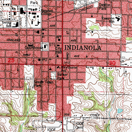 Topographic Map of Indianola, IA