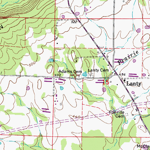 Topographic Map of Adams Cemetery, AR