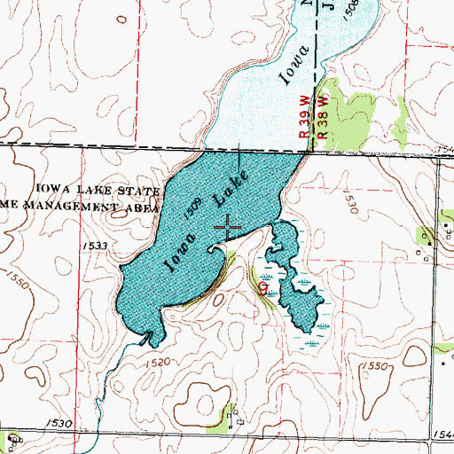 Topographic Map of Iowa Lake State Game Management Area, IA