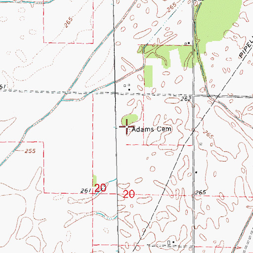 Topographic Map of Adams Cemetery, AR