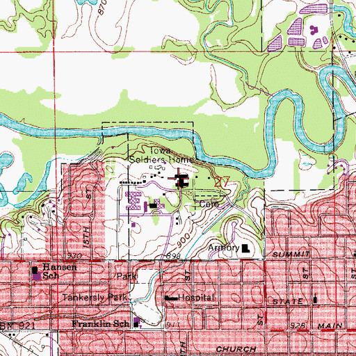 Topographic Map of Iowa Soldiers Home, IA