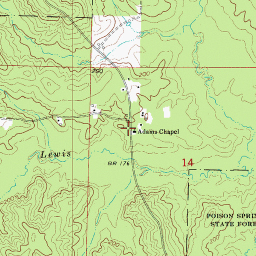 Topographic Map of Adams Chapel, AR