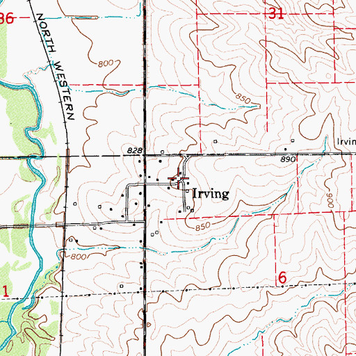 Topographic Map of Irving, IA