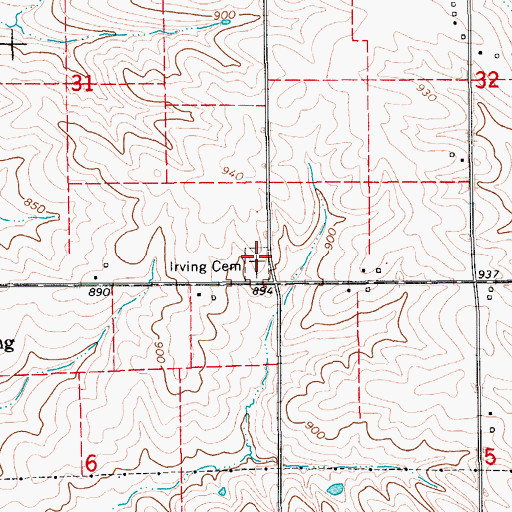 Topographic Map of Irving Cemetery, IA