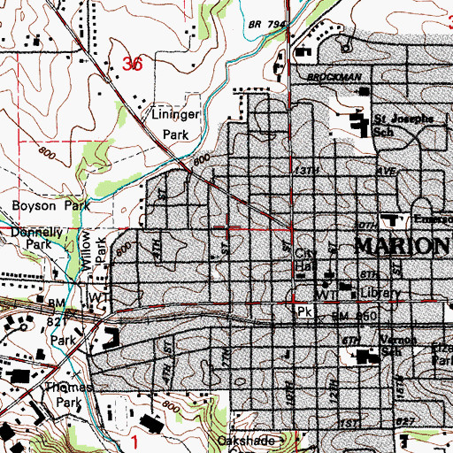 Topographic Map of Irving School, IA