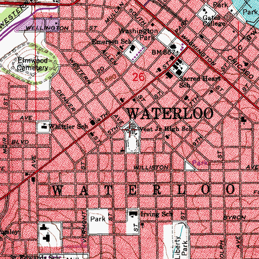 Topographic Map of Irving Elementary School, IA