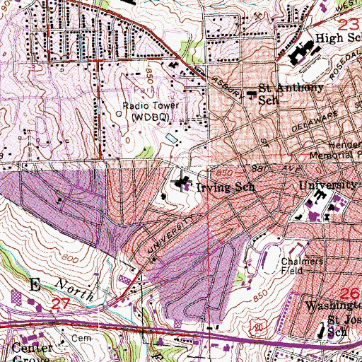 Topographic Map of Irving Elementary School, IA