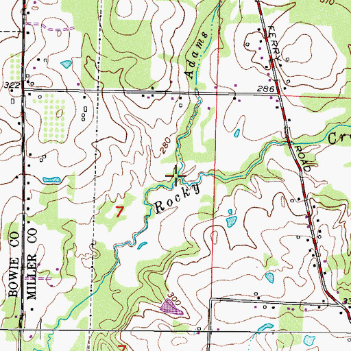 Topographic Map of Adams Creek, AR