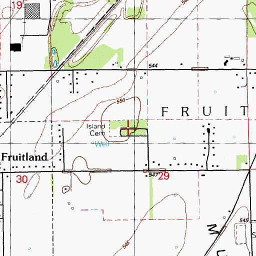 Topographic Map of Island Cemetery, IA