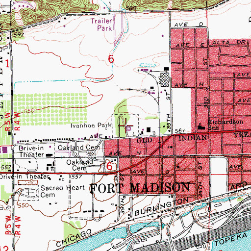 Topographic Map of Ivanhoe Park, IA