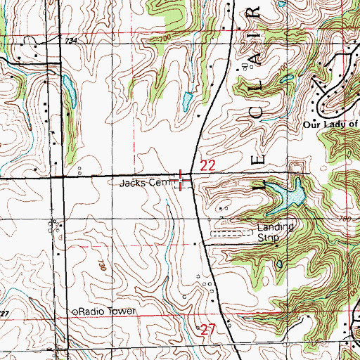 Topographic Map of Jacks Cemetery, IA