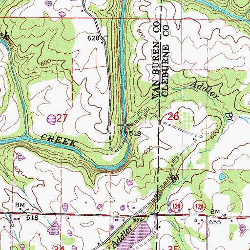Topographic Map of Addler Branch, AR