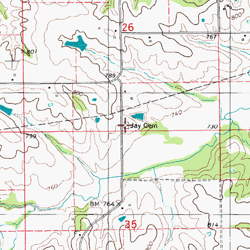 Topographic Map of Jay Cemetery, IA