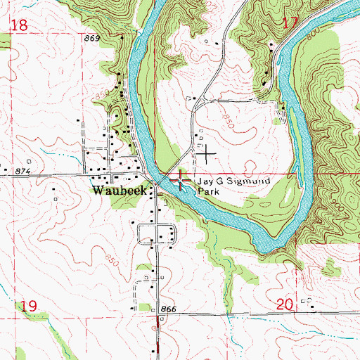 Topographic Map of Jay G Sigmund Park, IA