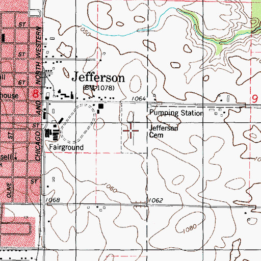 Topographic Map of Jefferson Cemetery, IA