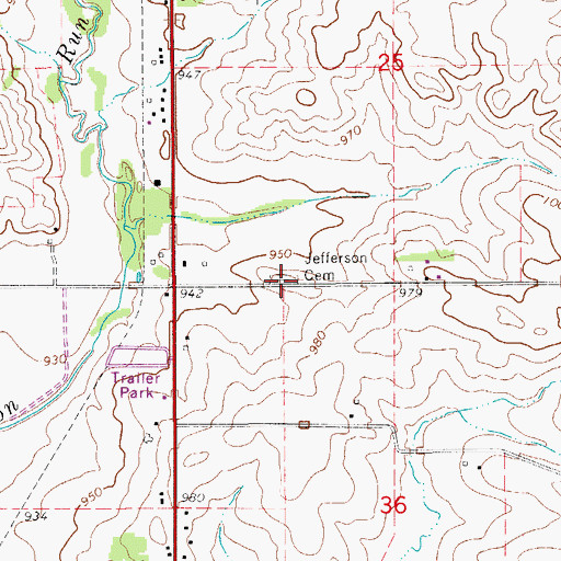 Topographic Map of Jefferson Cemetery, IA