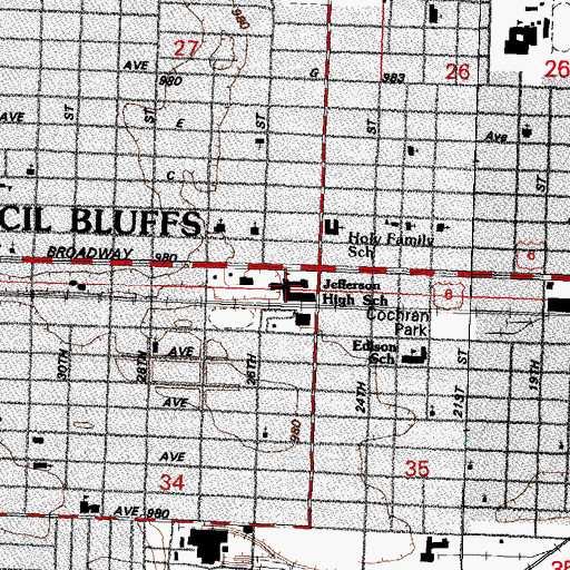 Topographic Map of Thomas Jefferson High School, IA