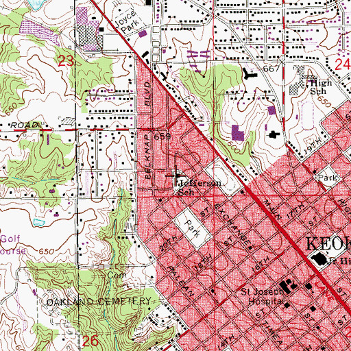 Topographic Map of Jefferson School, IA