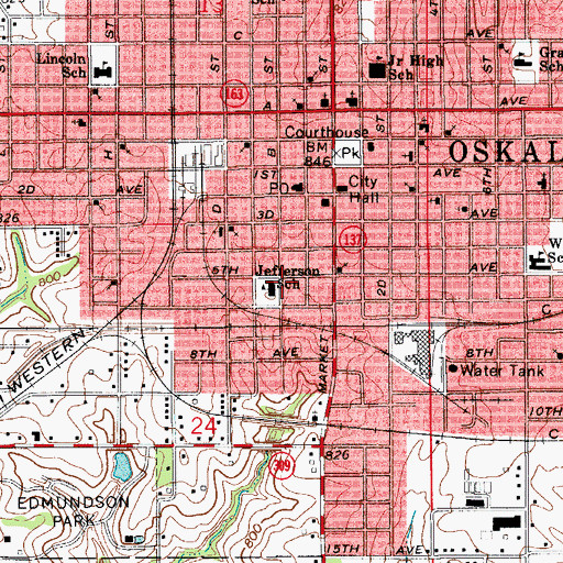 Topographic Map of Jefferson School, IA