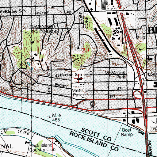 Topographic Map of Thomas Jefferson Elementary School, IA