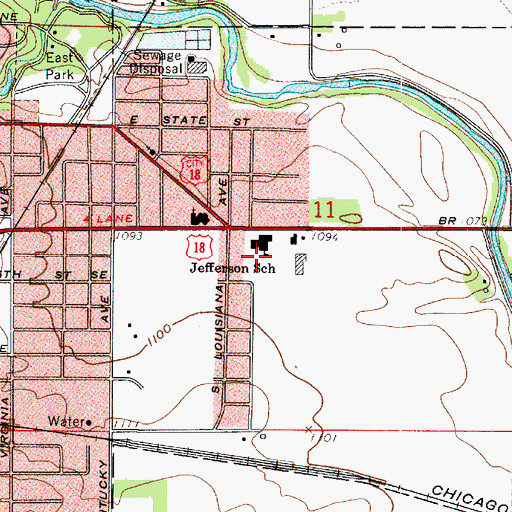 Topographic Map of Jefferson Elementary School, IA