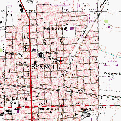 Topographic Map of Jefferson Elementary School, IA