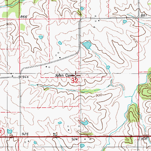 Topographic Map of John Cemetery, IA