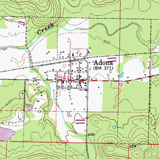 Topographic Map of Adona, AR