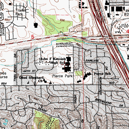 Topographic Map of John F Kennedy High School, IA