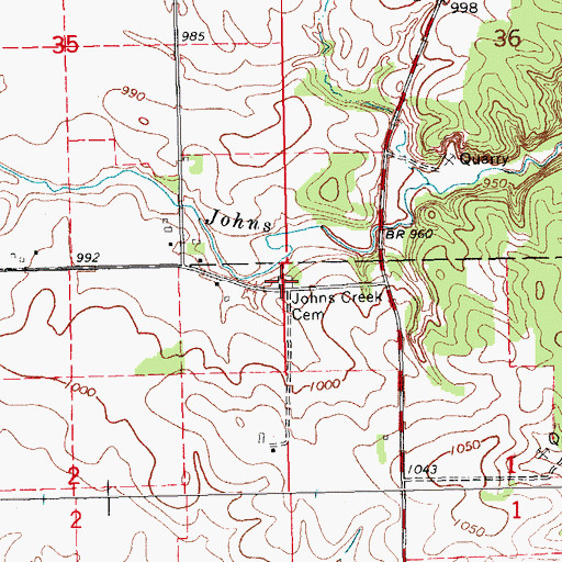 Topographic Map of Johns Creek Cemetery, IA