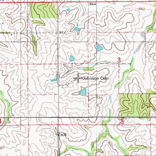 Topographic Map of Johnson Cemetery, IA