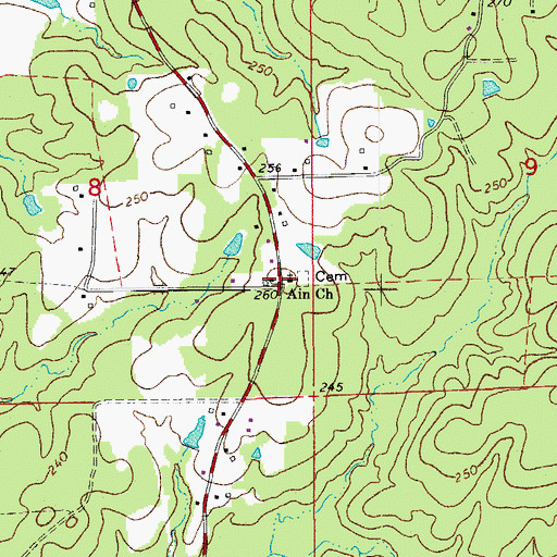 Topographic Map of Ain Church, AR
