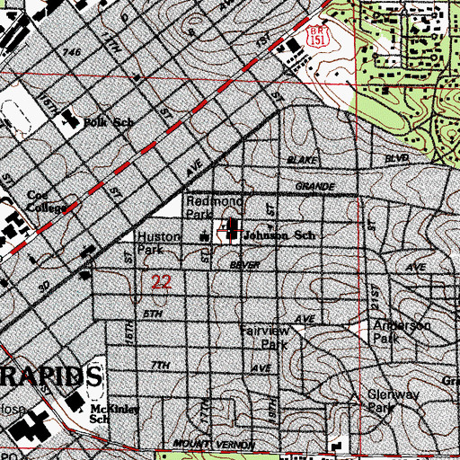 Topographic Map of Johnson STEAM Academy, IA