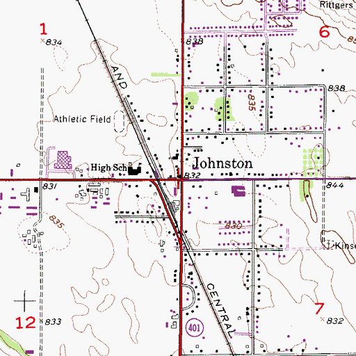 Topographic Map of Johnston, IA