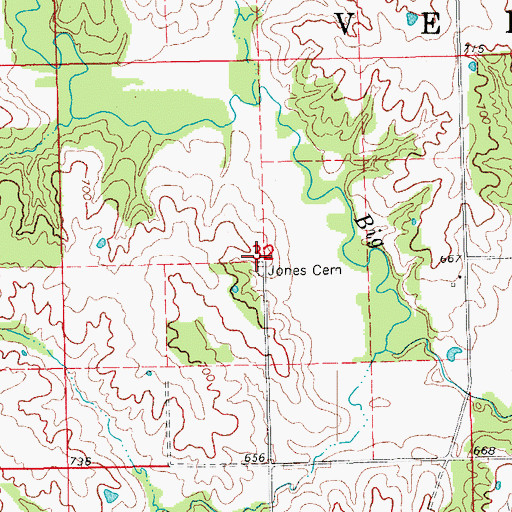 Topographic Map of Jones Cemetery, IA