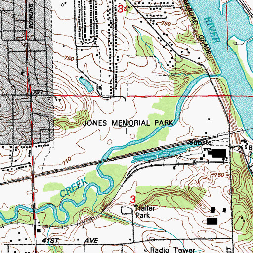 Topographic Map of Jones Memorial Park, IA
