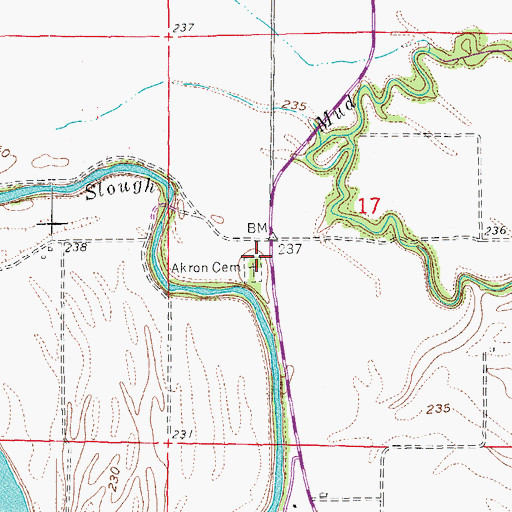 Topographic Map of Akron Cemetery, AR